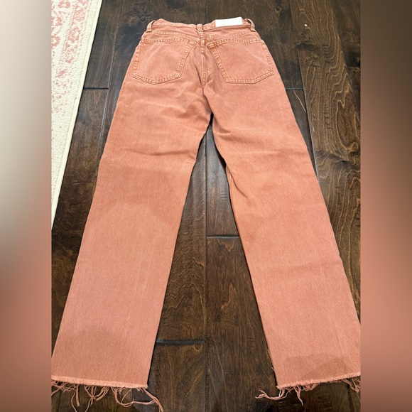 RE/DONE 70s High Rise Stove Pipe Straight Leg Jeans Red Burnt Orange size 24 - Picture 9 of 15